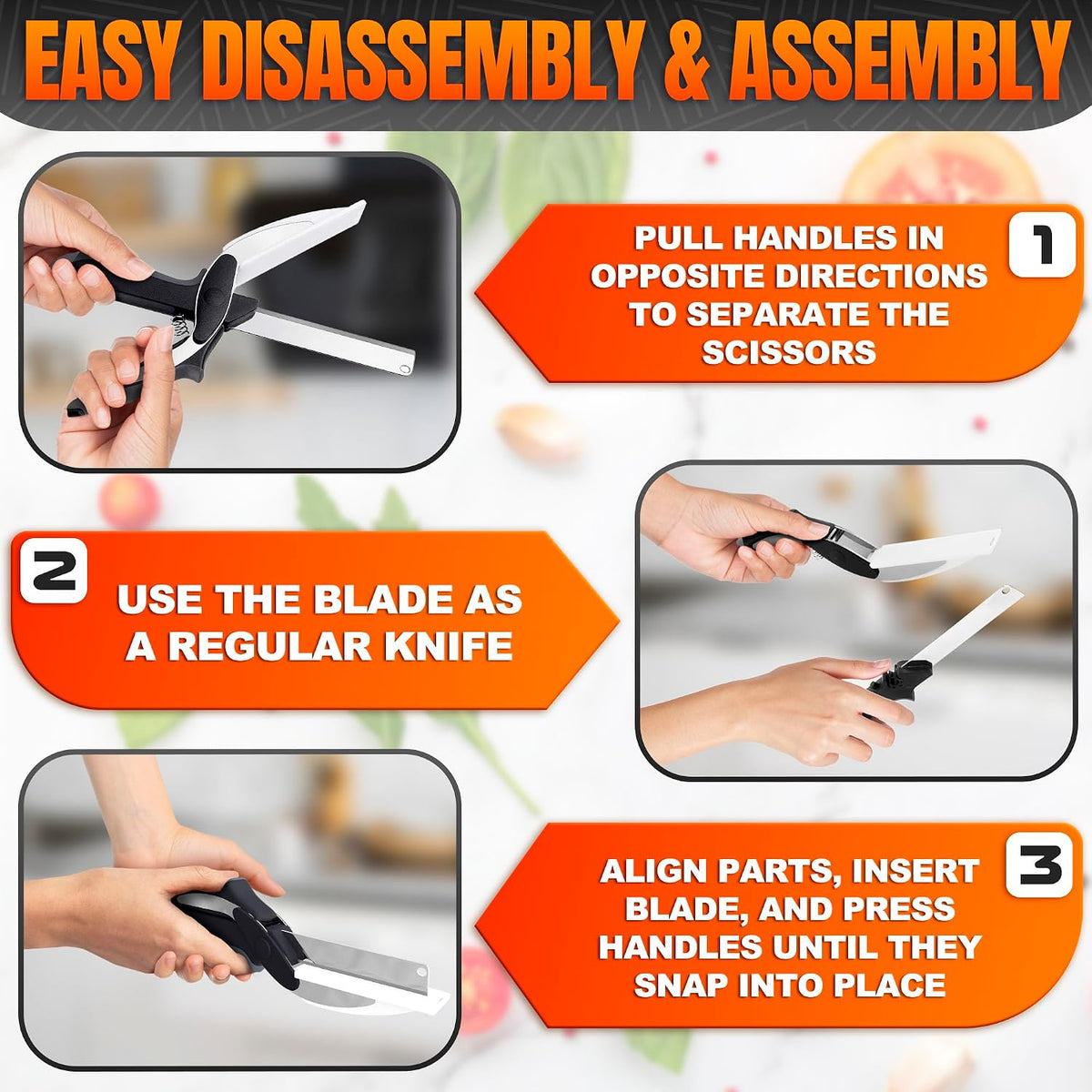 Cutting Board Scissors for Food with Locking Latch, Safety Lock (Black)