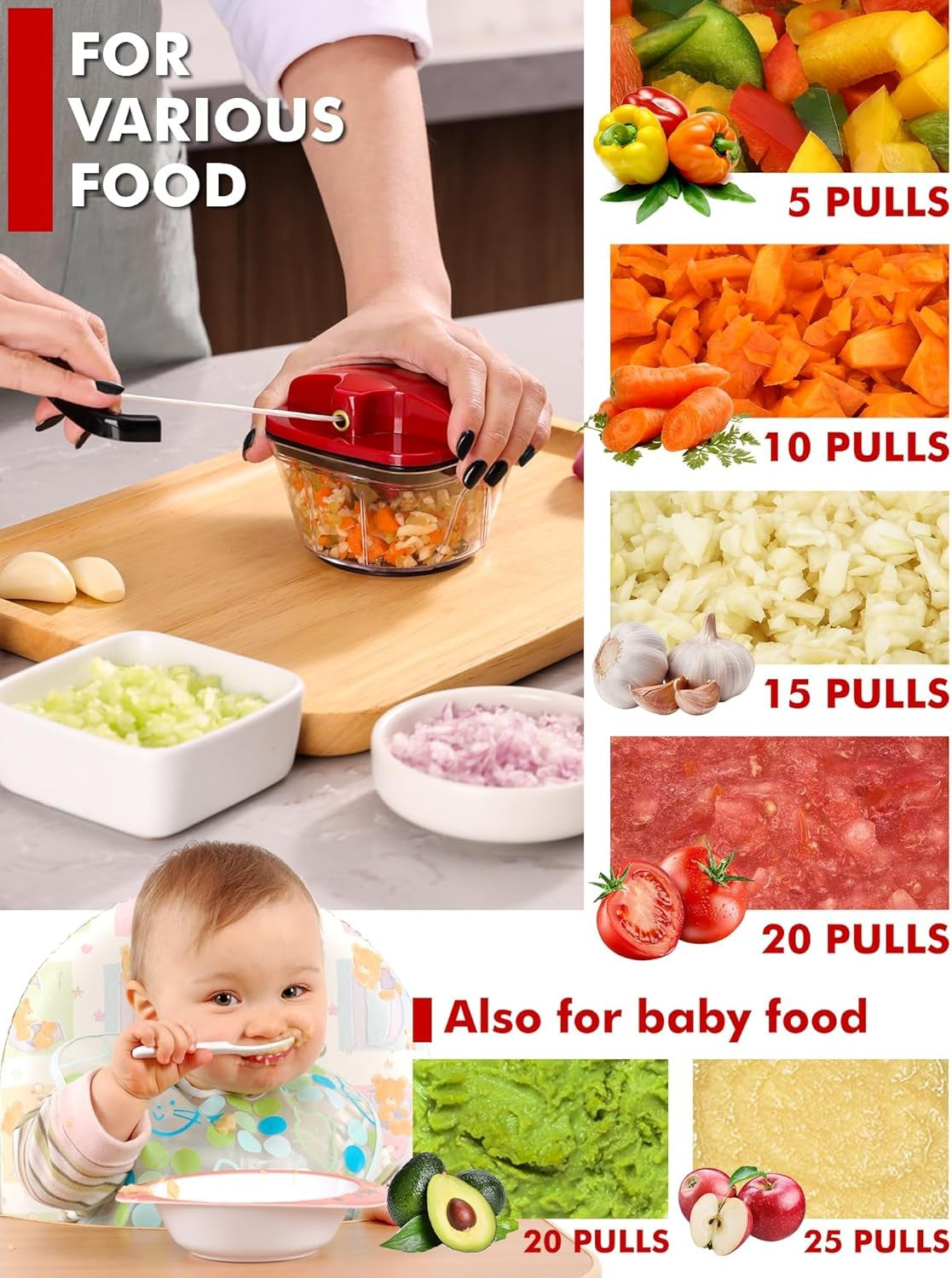 Procesador Manual De Alimentos Con Cuerda, Picadora Para Verduras Frutas