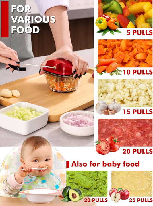 Procesador Manual De Alimentos Con Cuerda, Picadora Para Verduras Frutas