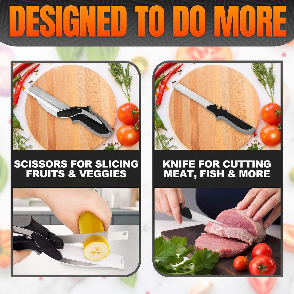 Cutting Board Scissors for Food with Locking Latch, Safety Lock (Black)