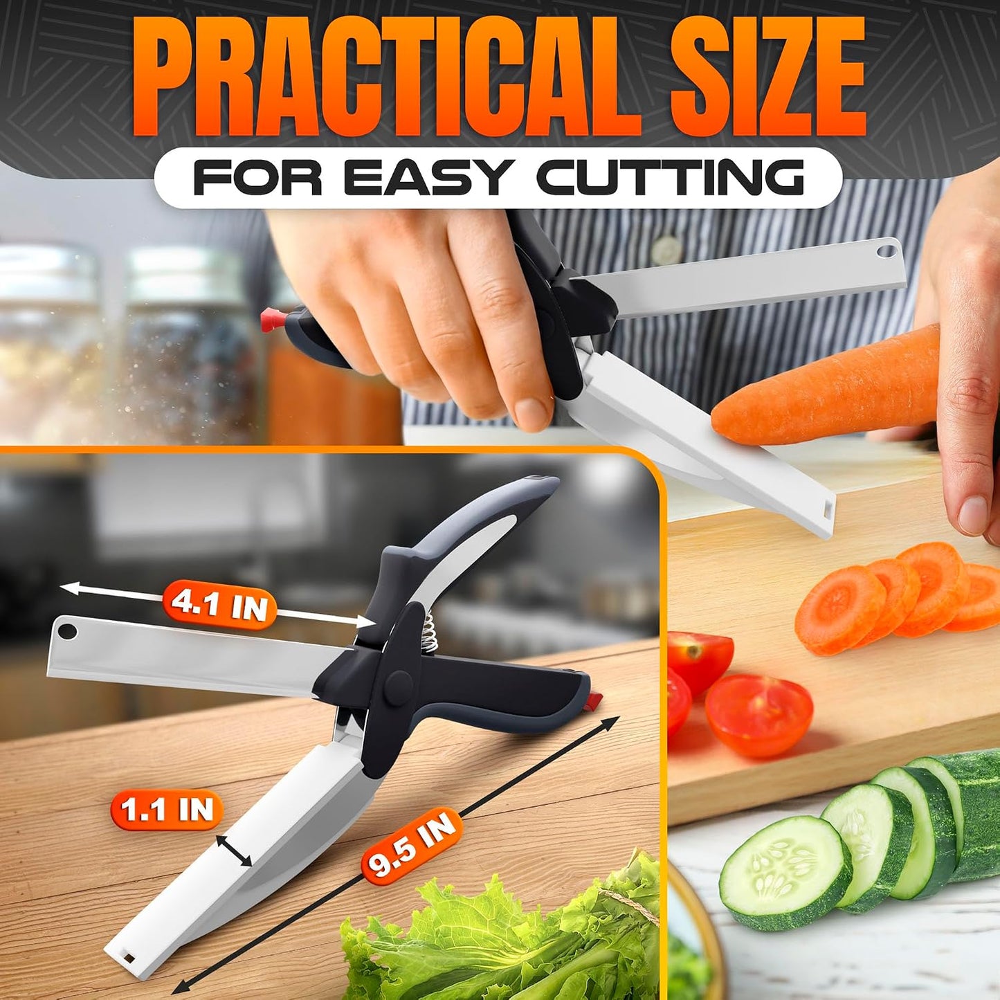 Cutting Board Scissors for Food with Locking Latch, Safety Lock (Black)